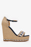 Gucci Beige/Blue Leather and Raffia Wedge Sandals Size 36.5