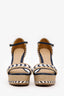 Gucci Beige/Blue Leather and Raffia Wedge Sandals Size 36.5