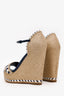 Gucci Beige/Blue Leather and Raffia Wedge Sandals Size 36.5