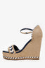 Gucci Beige/Blue Leather and Raffia Wedge Sandals Size 36.5