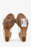 Gucci Beige/Blue Leather and Raffia Wedge Sandals Size 36.5