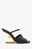 Fendi Black Leather F 'Fendi First' Mule Heels Size 38.5