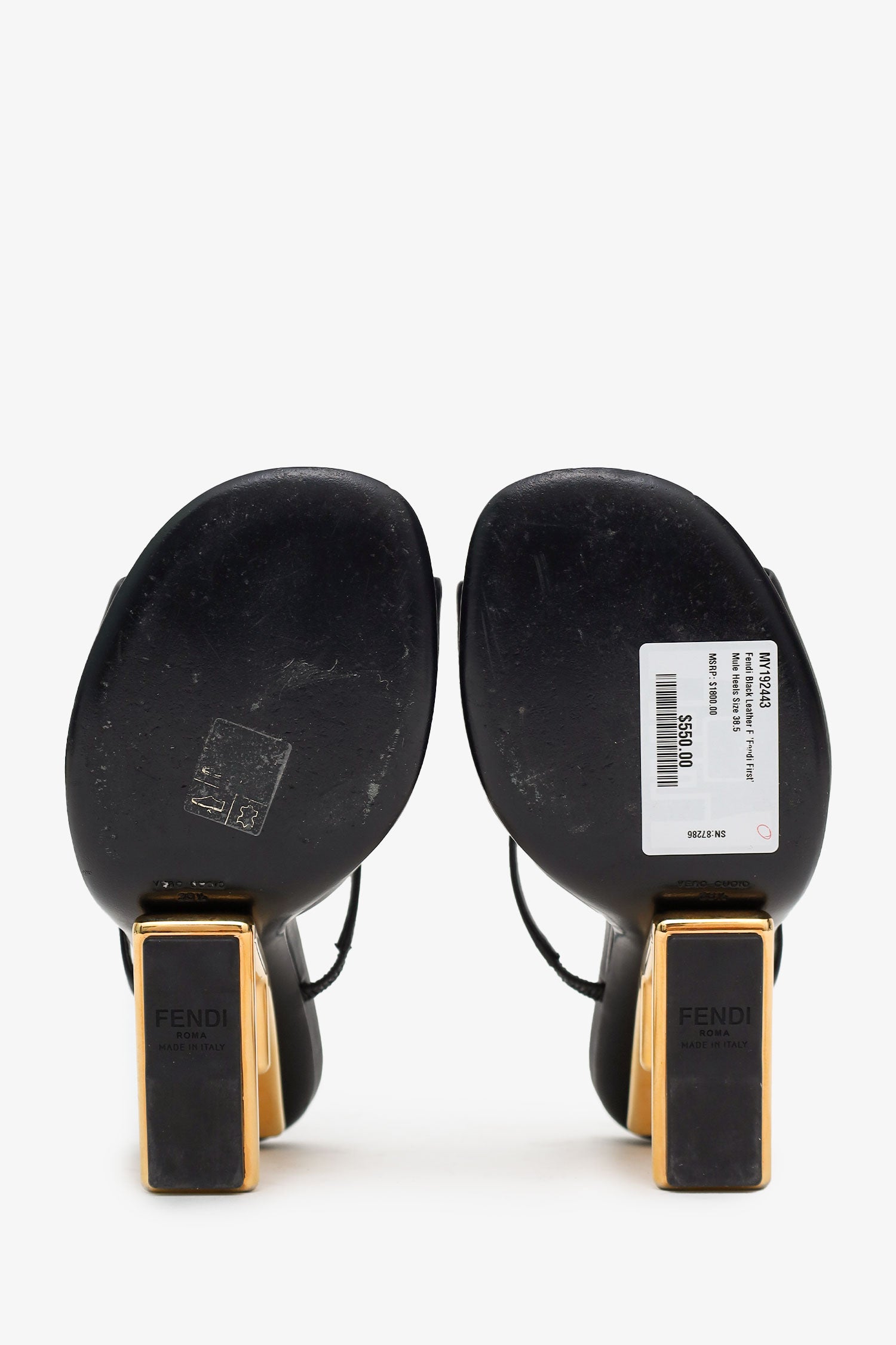 FENDI First ミュール ブラック Fendi Black Leather F 'Fendi First' Mule Heels Size 38.5 – Mine