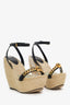 Alexander McQueen Black Leather Chain Skull Ankle Strap Espadrille Wedges Size 38