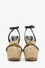 Alexander McQueen Black Leather Chain Skull Ankle Strap Espadrille Wedges Size 38