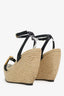 Alexander McQueen Black Leather Chain Skull Ankle Strap Espadrille Wedges Size 38