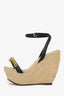 Alexander McQueen Black Leather Chain Skull Ankle Strap Espadrille Wedges Size 38