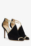 Jimmy Choo Black/Gold Suede Cross Strap Fey Sandals Size 38