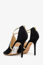Jimmy Choo Black/Gold Suede Cross Strap Fey Sandals Size 38