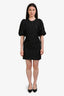 Ganni Black Floral Applique Puff Sleeve Dress Size 34