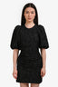 Ganni Black Floral Applique Puff Sleeve Dress Size 34