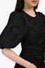Ganni Black Floral Applique Puff Sleeve Dress Size 34