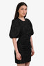 Ganni Black Floral Applique Puff Sleeve Dress Size 34