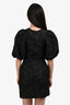 Ganni Black Floral Applique Puff Sleeve Dress Size 34