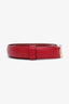 Salvatore Ferragamo Red Leather Long Rectangle Buckle Belt