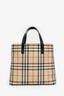 Burberry Beige Tartan Patterned Coated Leather Tote