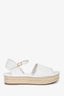 Fendi White Zucca Leather Espadrille Platform Sandals Size 35.5