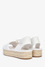 Fendi White Zucca Leather Espadrille Platform Sandals Size 35.5