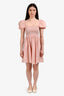 Caroline Constas White/Peach Cotton Gingham Ruched Mini Dress Size XS