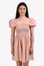 Caroline Constas White/Peach Cotton Gingham Ruched Mini Dress Size XS