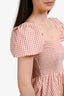 Caroline Constas White/Peach Cotton Gingham Ruched Mini Dress Size XS