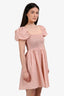 Caroline Constas White/Peach Cotton Gingham Ruched Mini Dress Size XS