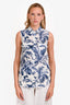 Equipment White/Blue Floral Print Sleeveless Button Down Top Size XS