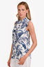 Equipment White/Blue Floral Print Sleeveless Button Down Top Size XS