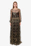 Salvatore Ferragamo Black/Gold Cotton Blend Lace Gown Size 40
