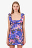 Zimmermann Blue Linen Floral Print High Tide Frilled Mini Dress Estimated Size 1
