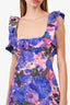 Zimmermann Blue Linen Floral Print High Tide Frilled Mini Dress Estimated Size 1