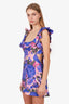 Zimmermann Blue Linen Floral Print High Tide Frilled Mini Dress Estimated Size 1