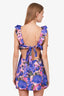 Zimmermann Blue Linen Floral Print High Tide Frilled Mini Dress Estimated Size 1