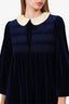 Gucci Blue Velvet Crochet Collar Ruched Mini Dress Size 42