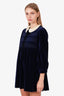 Gucci Blue Velvet Crochet Collar Ruched Mini Dress Size 42