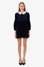 Gucci Blue Velvet Crochet Collar Ruched Mini Dress Size 42