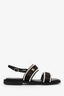 Pre-Loved Chanel™ 2022 Black Satin Pearl Embellished CC Flat Dad Sandals Size 39