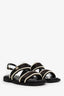 Pre-Loved Chanel™ 2022 Black Satin Pearl Embellished CC Flat Dad Sandals Size 39