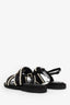 Pre-Loved Chanel™ 2022 Black Satin Pearl Embellished CC Flat Dad Sandals Size 39