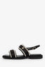 Pre-Loved Chanel™ 2022 Black Satin Pearl Embellished CC Flat Dad Sandals Size 39