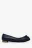 Pre-Loved Chanel™ Navy Leather CC Camellia Ballet Flats Size 37.5