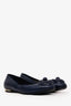 Pre-Loved Chanel™ Navy Leather CC Camellia Ballet Flats Size 37.5