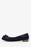 Pre-Loved Chanel™ Navy Leather CC Camellia Ballet Flats Size 37.5