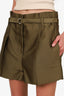 3.1 Phillip Lim Green Satin Belted High Waisted Origami Shorts Size 8