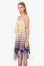 Jean Paul Gaultier Beige/Purple Mesh Striped Strapless Mini Dress Size XS