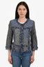 St. John Black/Blue Tweed Fringe Zip Up Jacket Size 4