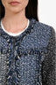 St. John Black/Blue Tweed Fringe Zip Up Jacket Size 4
