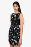 Oscar de la Renta Black/White Floral Print Belted Sleeveless Mini Dress Size 2