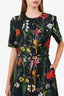 Oscar de la Renta Green/Multicolour Floral Print Belted Short Sleeve Midi Dress Size 4