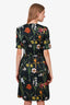 Oscar de la Renta Green/Multicolour Floral Print Belted Short Sleeve Midi Dress Size 4